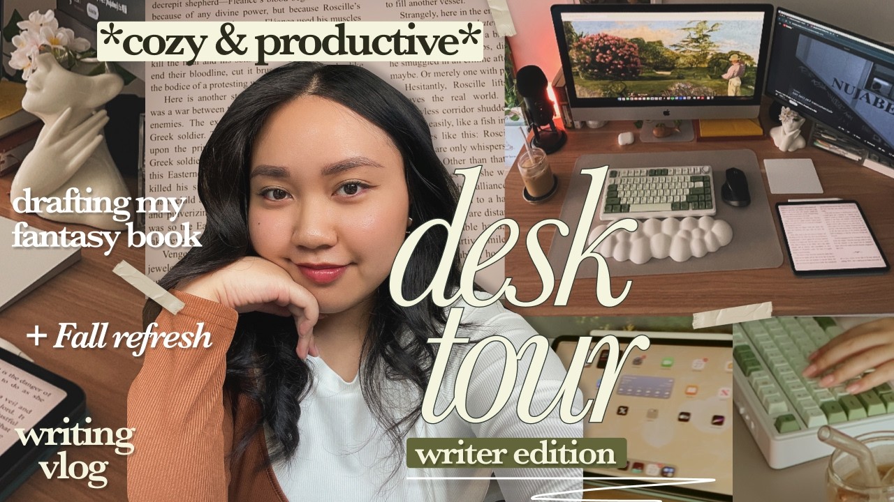 🍂 drafting my gothic fantasy book bc it’s spooky szn + cozy writing space refresh | vlog • desk tour