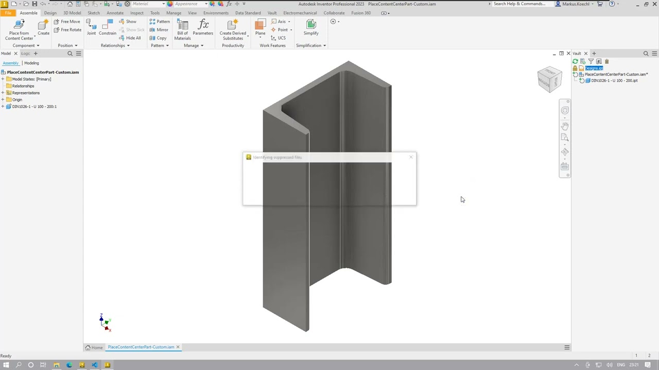 VDS Inventor Place ContentCenter Custom