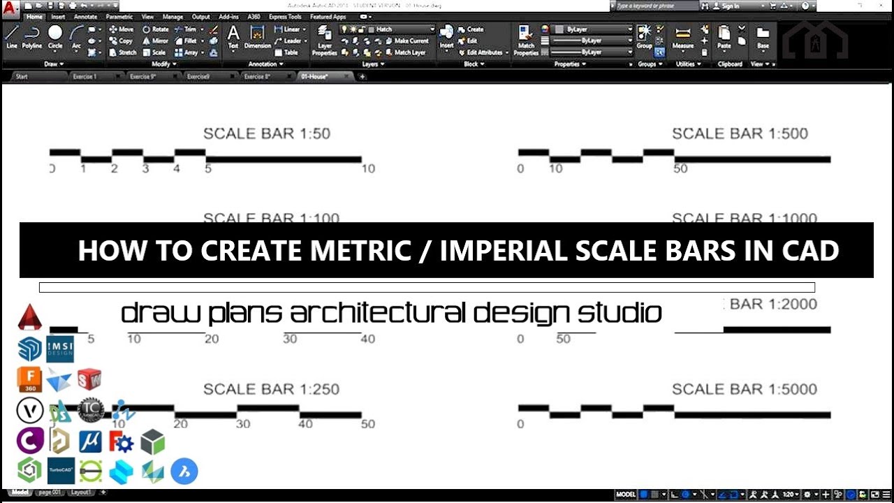 How To DRAW SCALE BARS METRIC / IMPERIAL IN CAD - CAD Courses Online CAD Training CAD Learn CAD