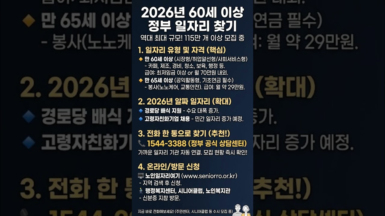 2026년 역대급 규모! 60세 이상이라면 무조건 신청해야 할 정부 일자리 찾기 #시니어 #시니어라이프