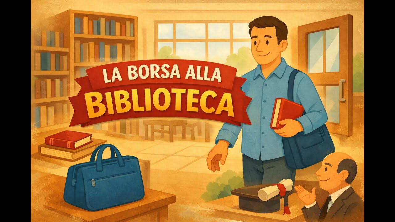 Easy Italian Stories for Beginners 🇮🇹 |  La borsa alla biblioteca (A1, Subtitles)