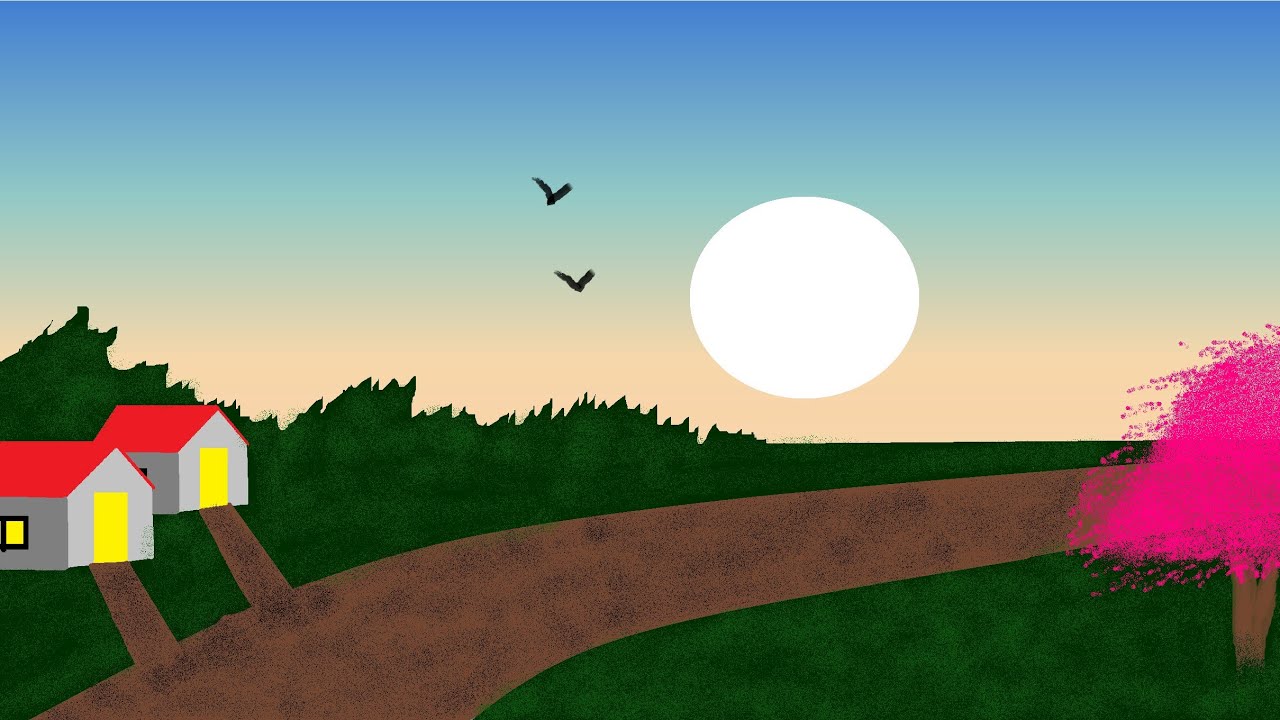 Beautiful natural scenery drawing ll paint drawing ll computer art paint ll ms paint #art ll natural