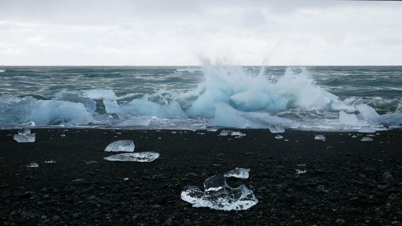 Ocean Waves at Diamond Beach in Iceland 4K Nature Video 3 Hours