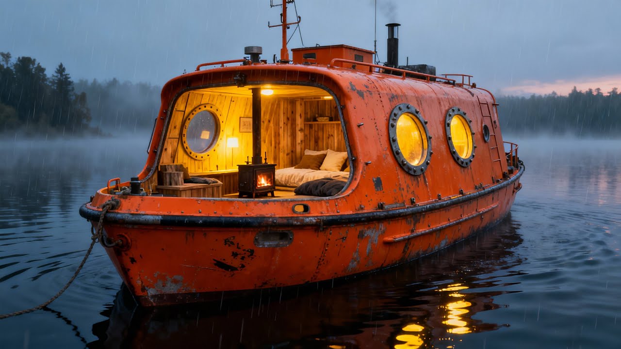 Turning an Orange Navy Lifeboat into an Unsinkable Survival Tiny Home (Full Process ASMR)