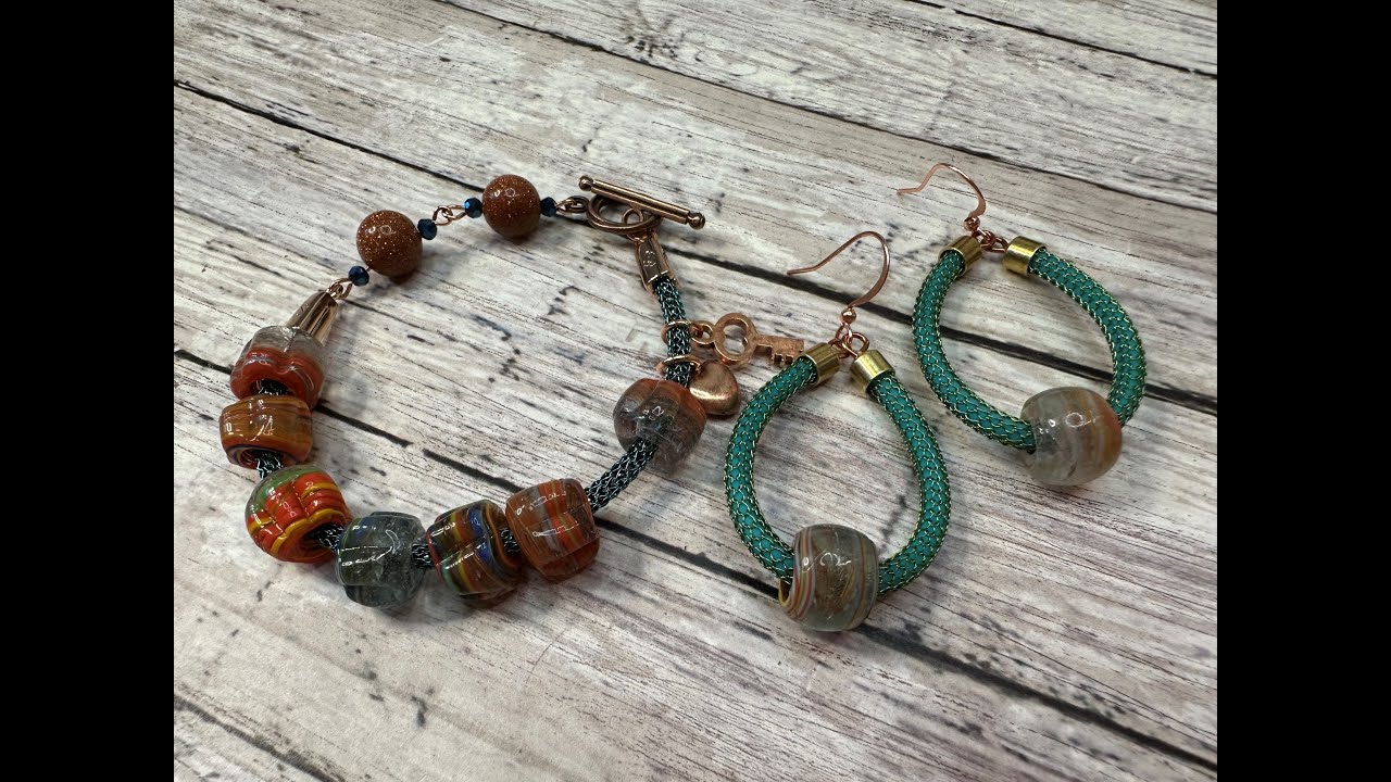 Bracelet and Earrings! Handmade Turkish Glass Beads and Silver Silk!
