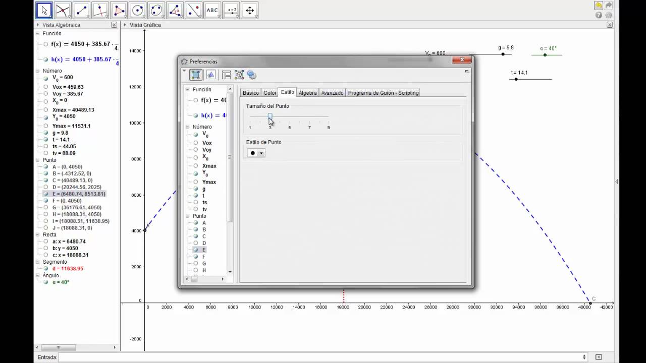 Tiro Parabólico en Geogebra