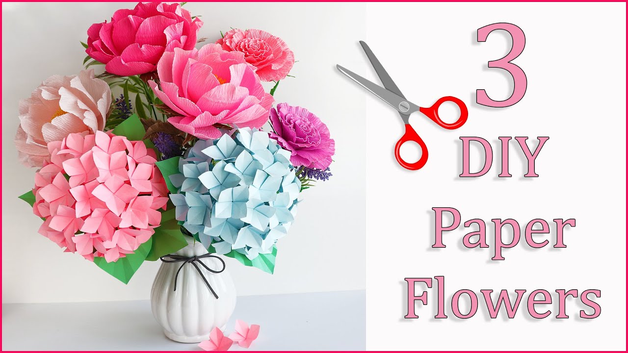 🌺 3 DIY Paper Flowers 💐 Making Flower Bouquet  with colors Paper