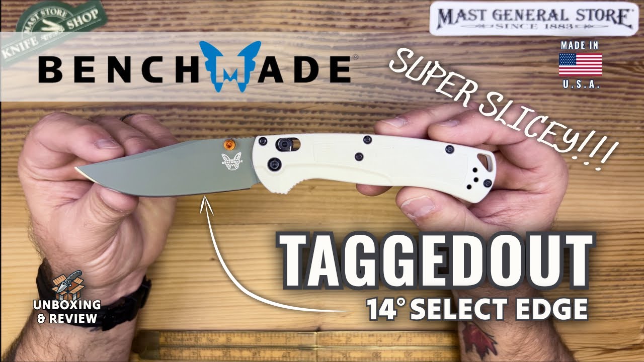 SUPER SLICEY 14-Degree Select Edge at 2.1 ounces. The Benchmade Taggedout