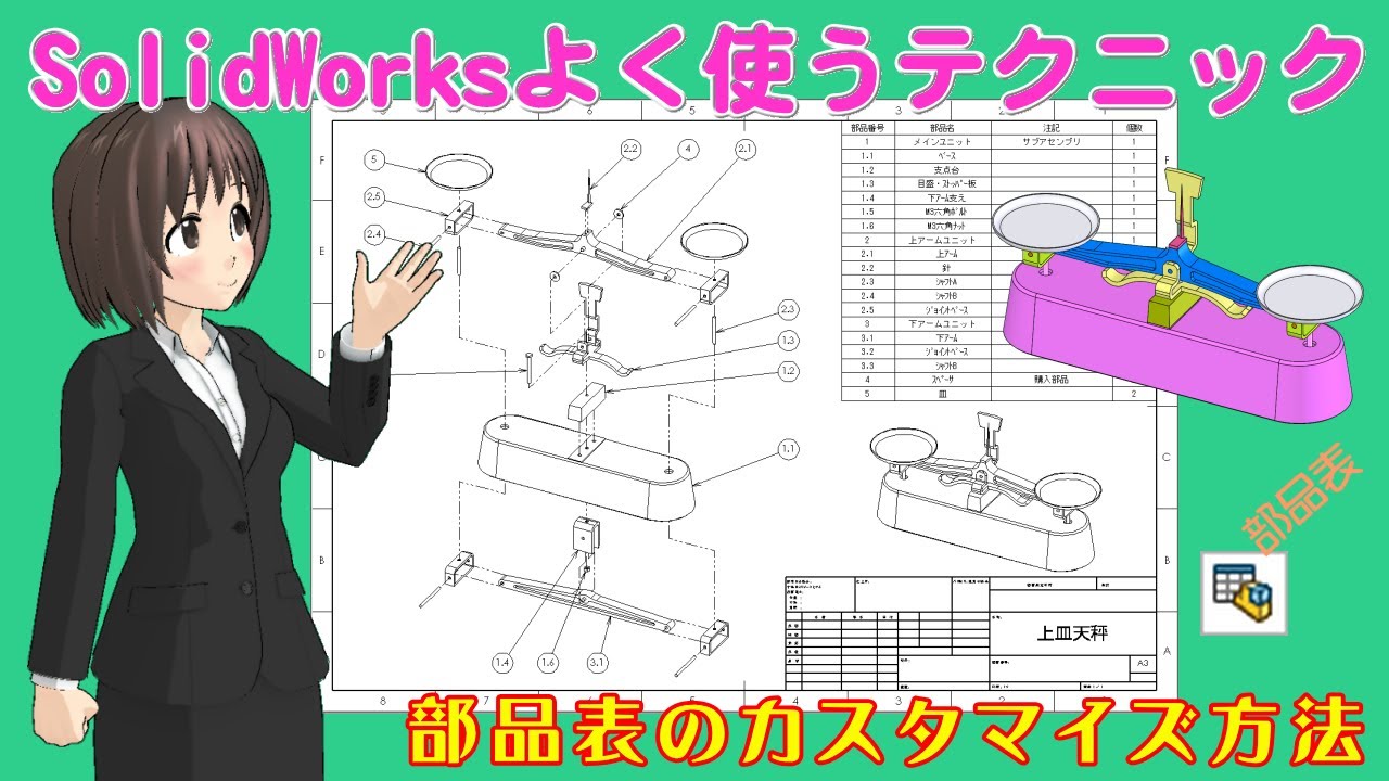 SolidWorksよく使うテクニック＿部品表のカスタマイズ方法