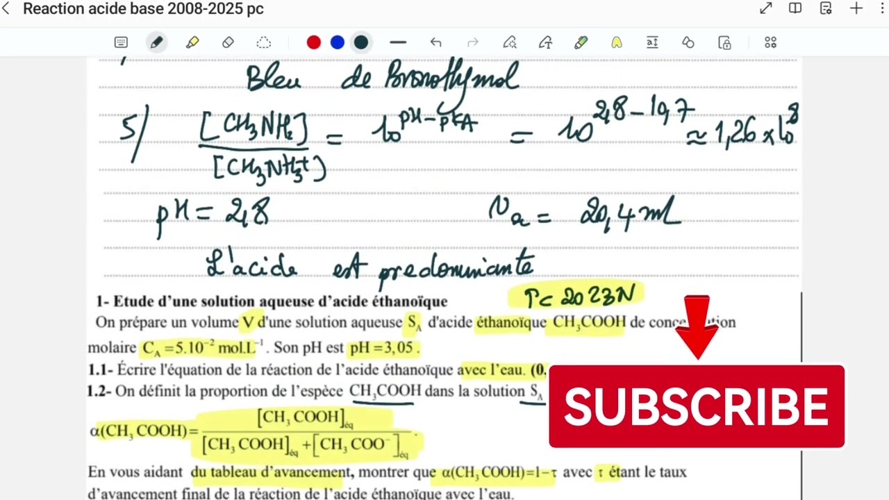 Réactions Acide-Base | Extrait Examen National PC 2008–2025 | 2BAC PC2023 normale