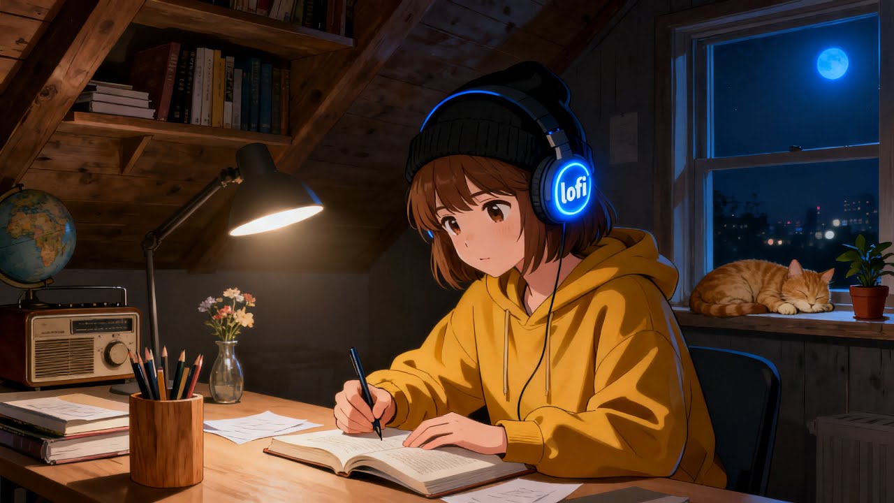 Late Night Lofi Hip Hop 📚 1 A.M. Chill Beats to Relax/Study to 🌙 Cozy Attic Room