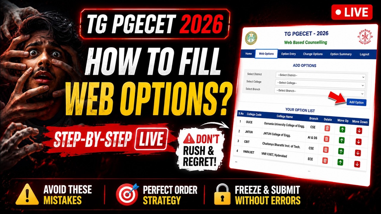 TG PGECET 2026 Web Options Entry Process &mdash; Full Step-by-Step Tutorial