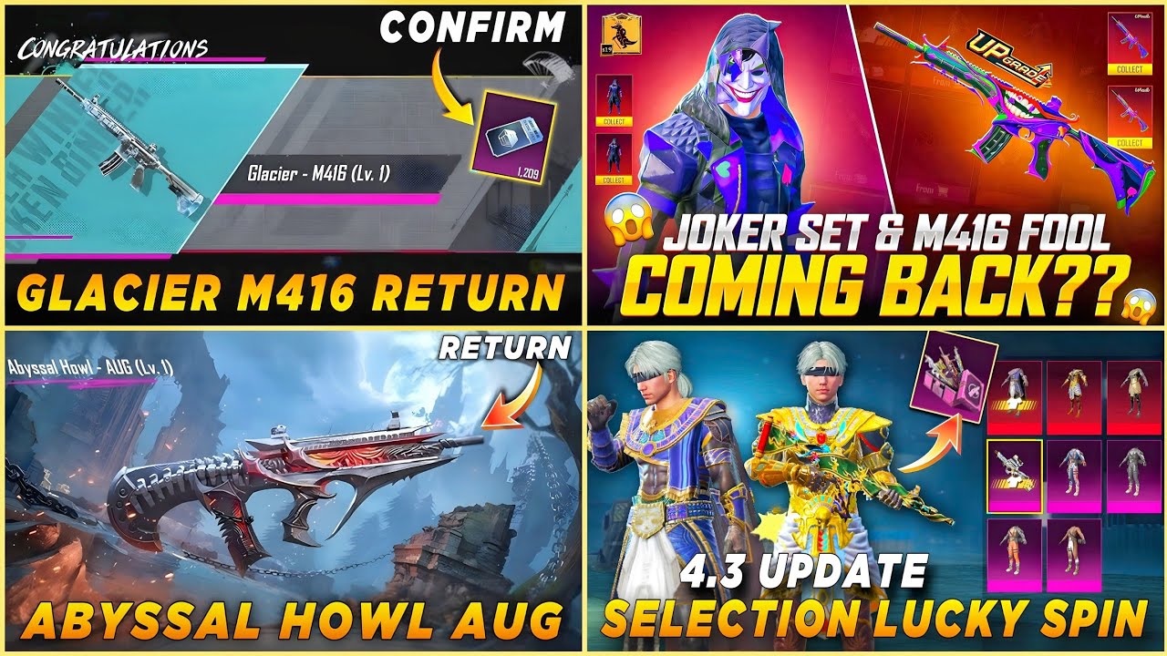 🔴 GLACIER M416 RETURN BGMI | FOOL M416 RELEASE DATE | ABYSSAL HOWL AUG RETURN | SELECTION LUCKY SPIN