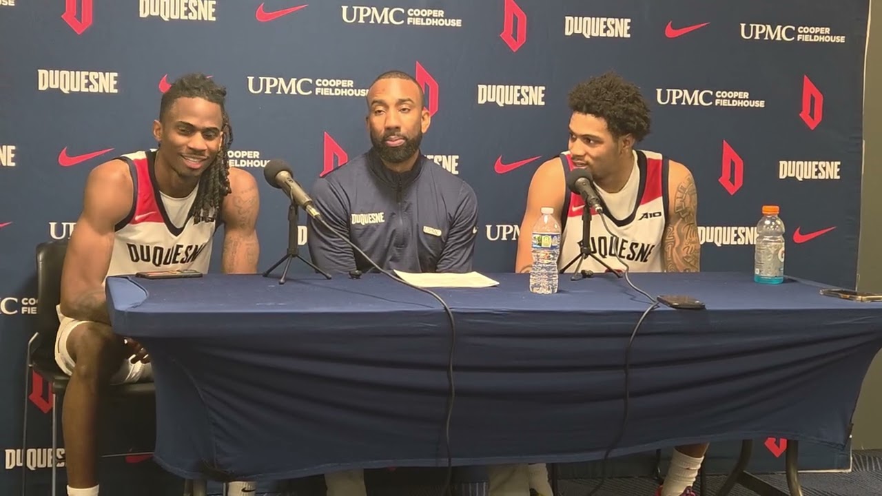 Duquesne MBB Tarence Guinyard, HC Dru Joyce III, Jimmie Williams 2/7/26