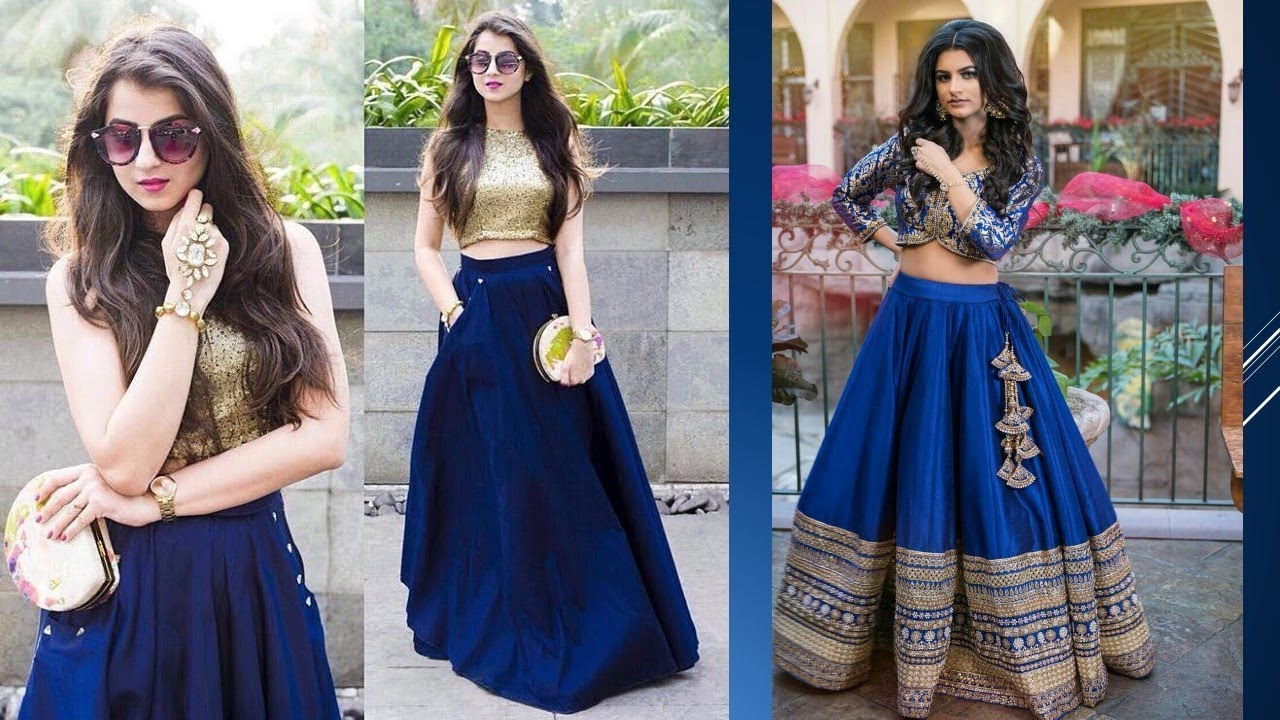 Blue Crop Top Lehenga Design
