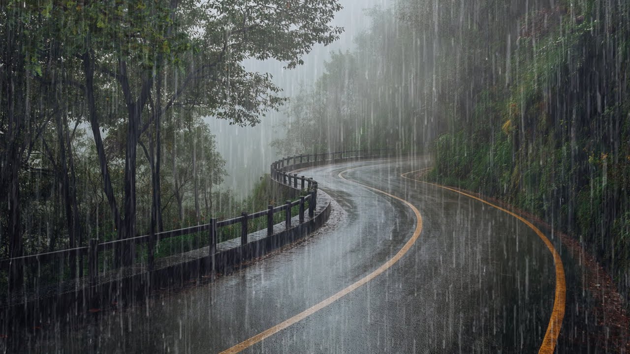 Sounds Rain and Thunder on Road | Heavy Rain Everyday | Rain Noises for Deep Sleep & Relaxation