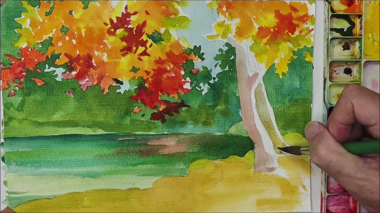 Watercolor landscape painting for beginners 水彩畫秋天風景