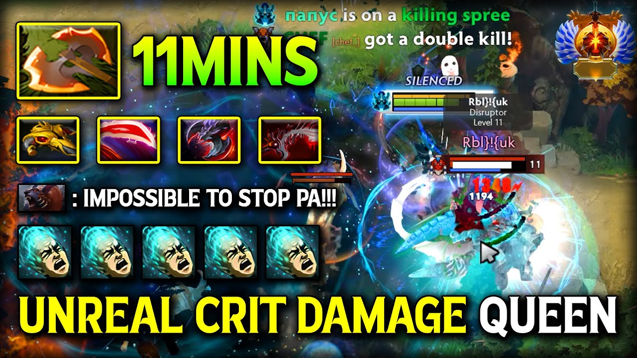 UNREAL CRIT DAMAGE QUEEN Phantom Assassin With 11Mins Battle Fury Item One Jump KILL 7.40c DotA 2