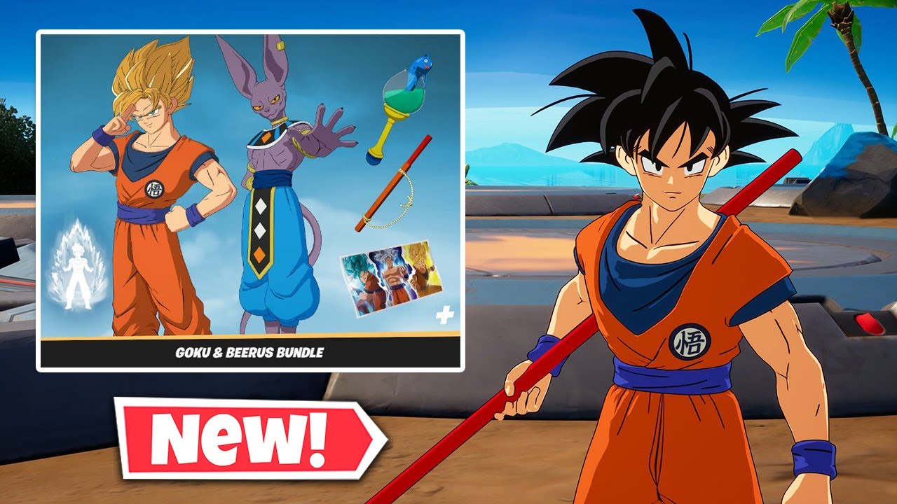 New GOKU & BEERUS Bundle Gameplay in Fortnite || GOKU'S CHARGING UP Emote