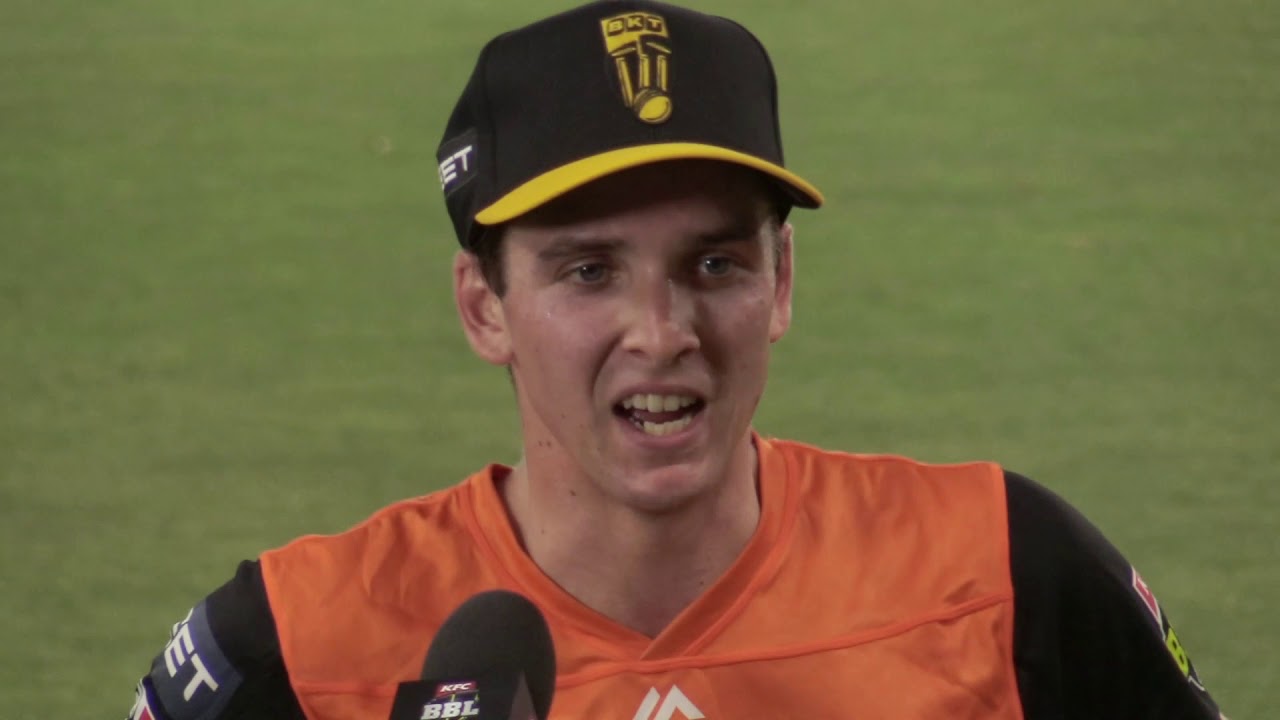 Ashton Turner and Perth Scorchers celebrate after their 9 wicket win over Hobart Hurricanes