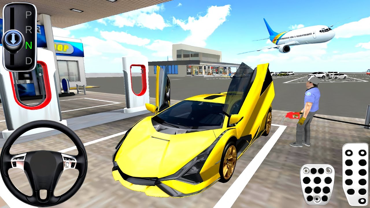 New Golden Lamborghini Sian Refueling in Rest Area Gas Station - 3D Driving Class 2025 -Android Game