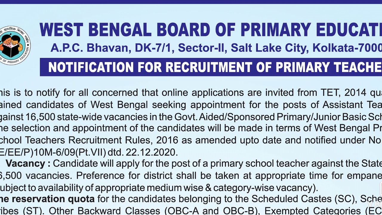 West bengal  Primary Teacher Recruitment