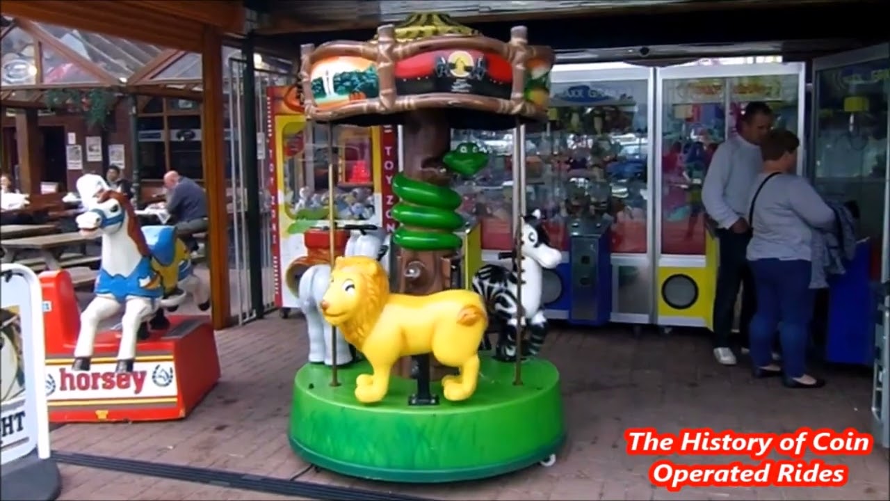 2000s Zamperla Coin Operated Roundabout Kiddie Ride - Mini Jungle Carousel