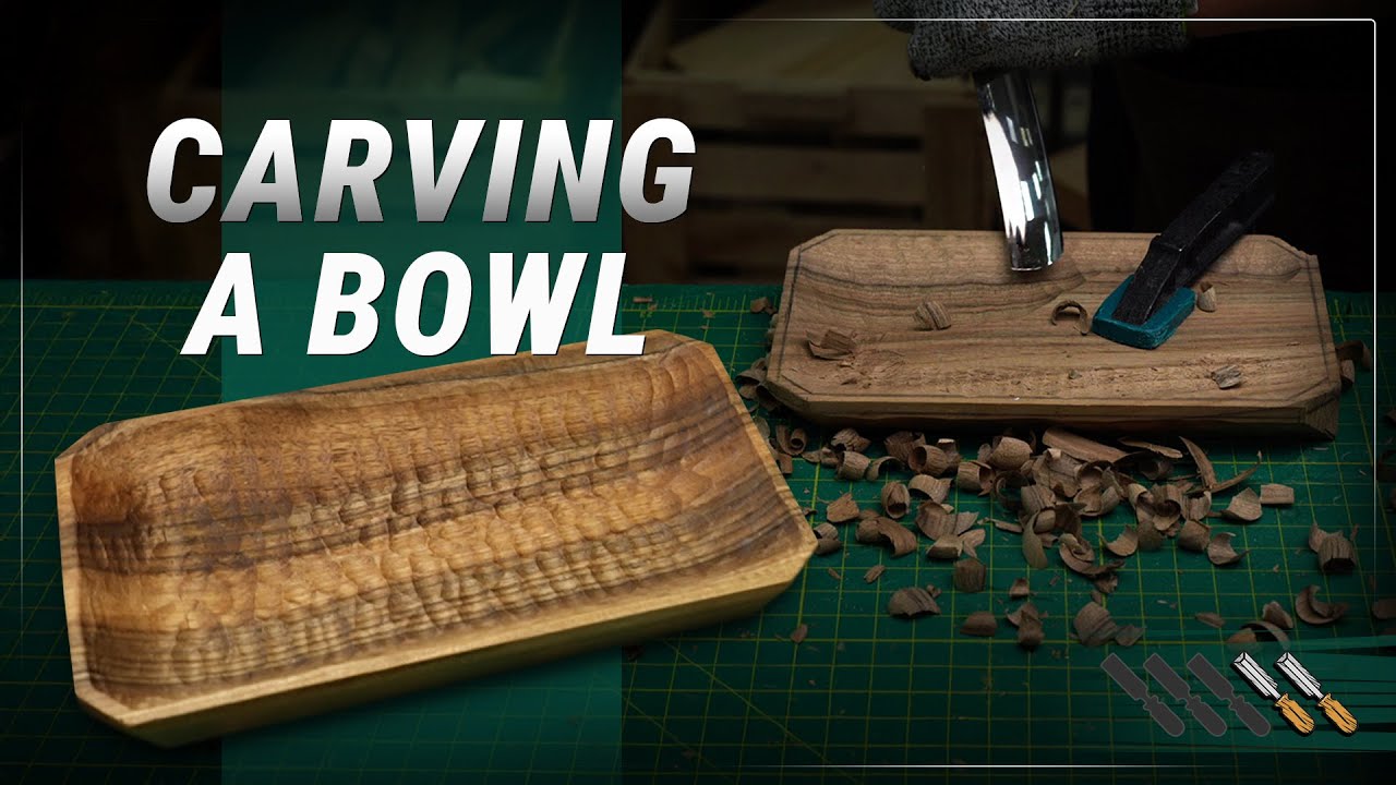Hand Carving a Small Walnut Wood Bowl with Textured Finish