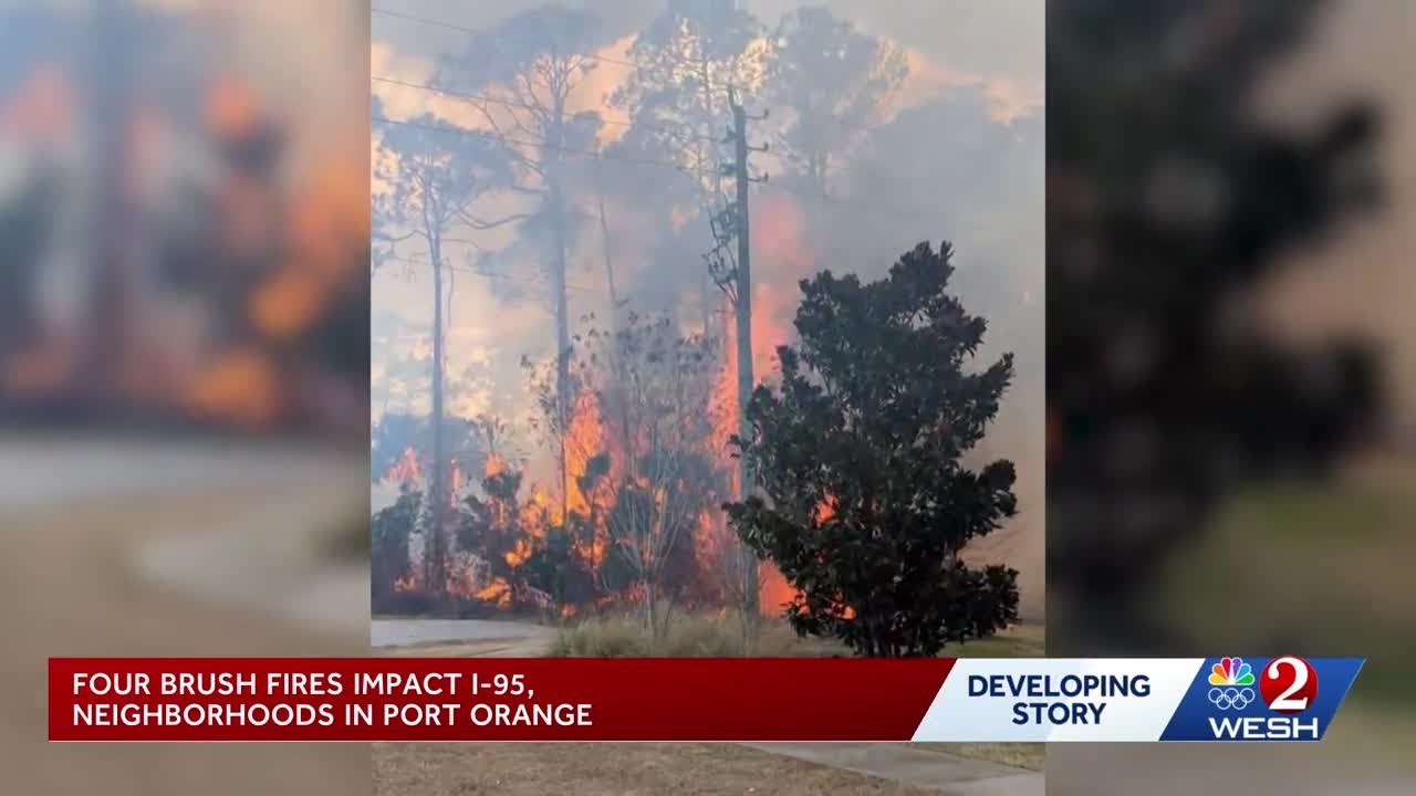 Fast-moving brush fires along I-95 in Volusia County leave 20 vehicles burned