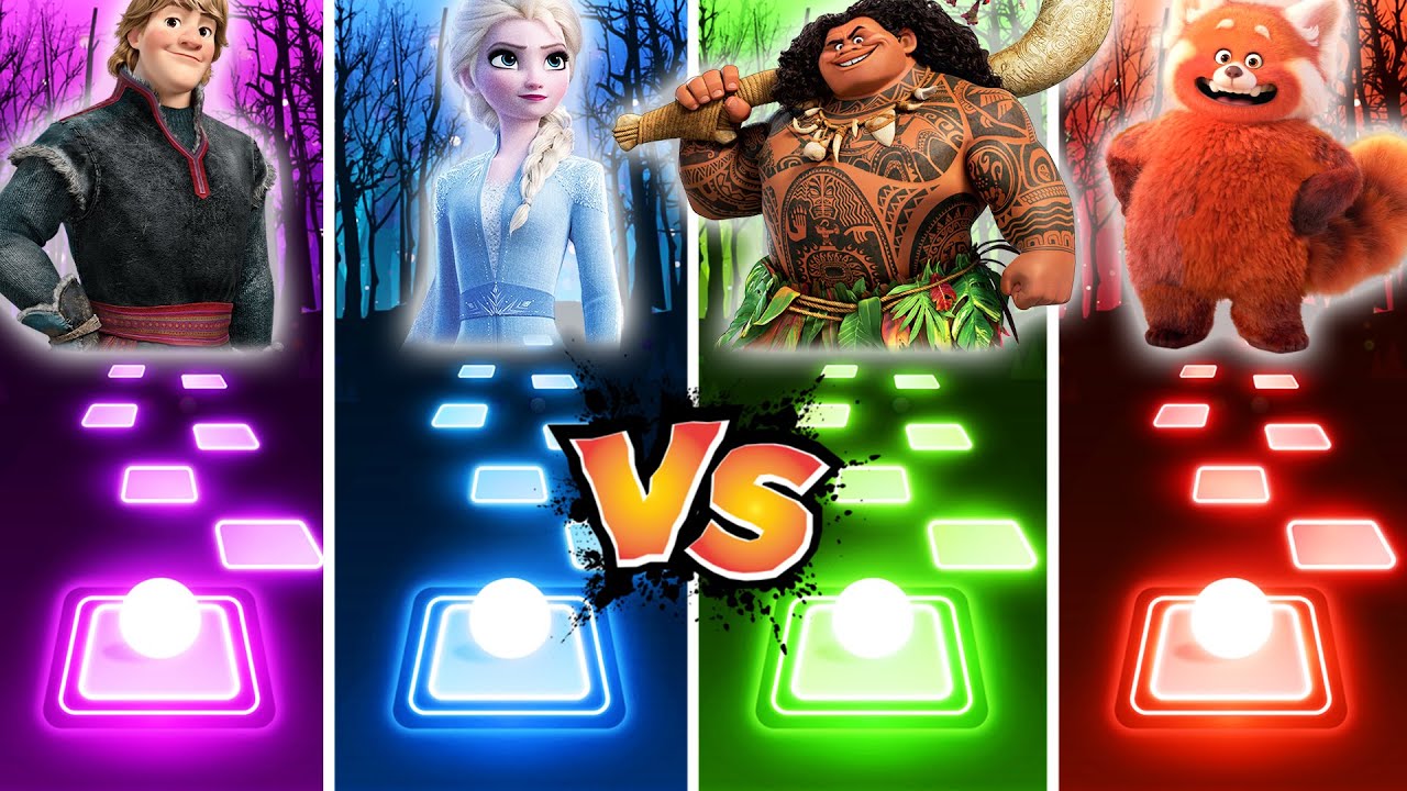 Kristoff Vs Elsa Vs Maui Vs Turning Red Panda - Tiles Hop EDM Rush!