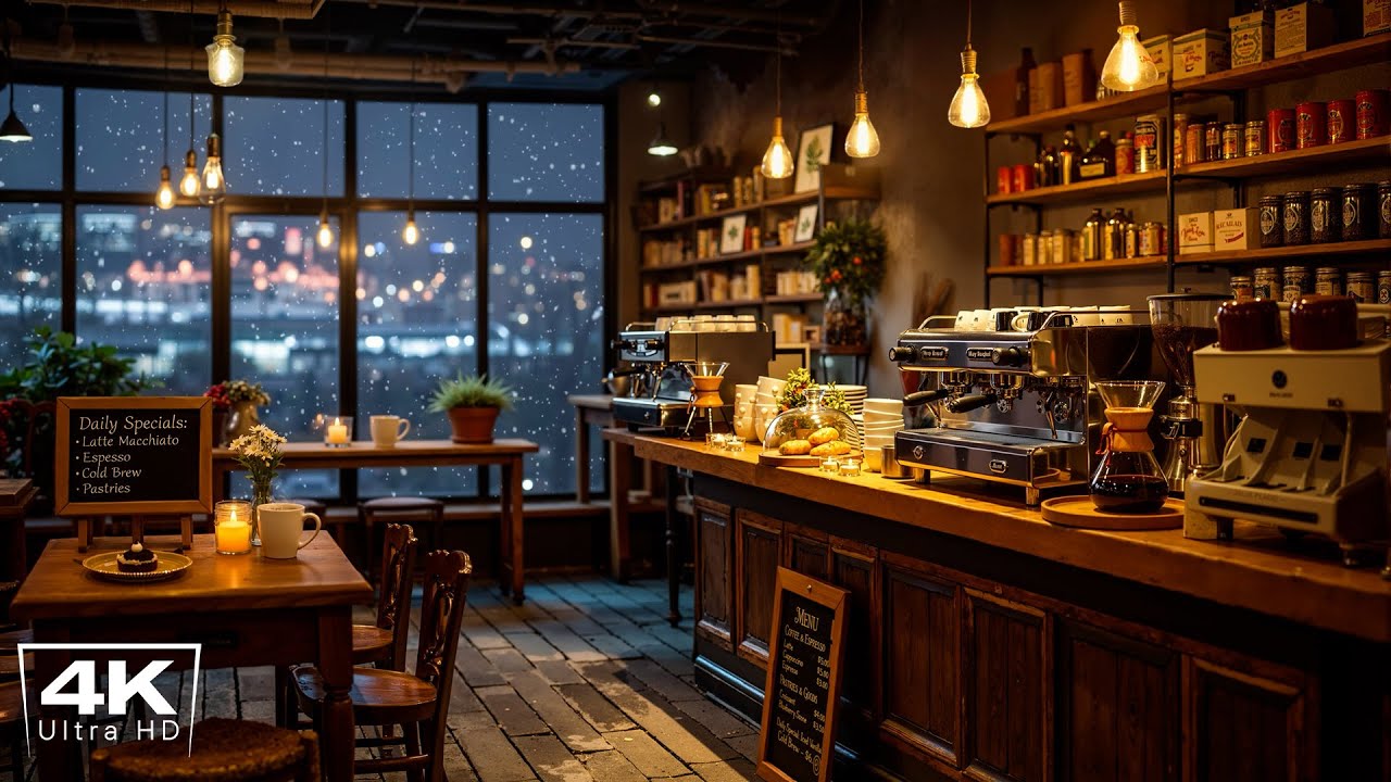 [4K] Winter Jazz & Cozy Coffee Shop Ambience ☕ Smooth Jazz Instrumental Music to Work, Focus