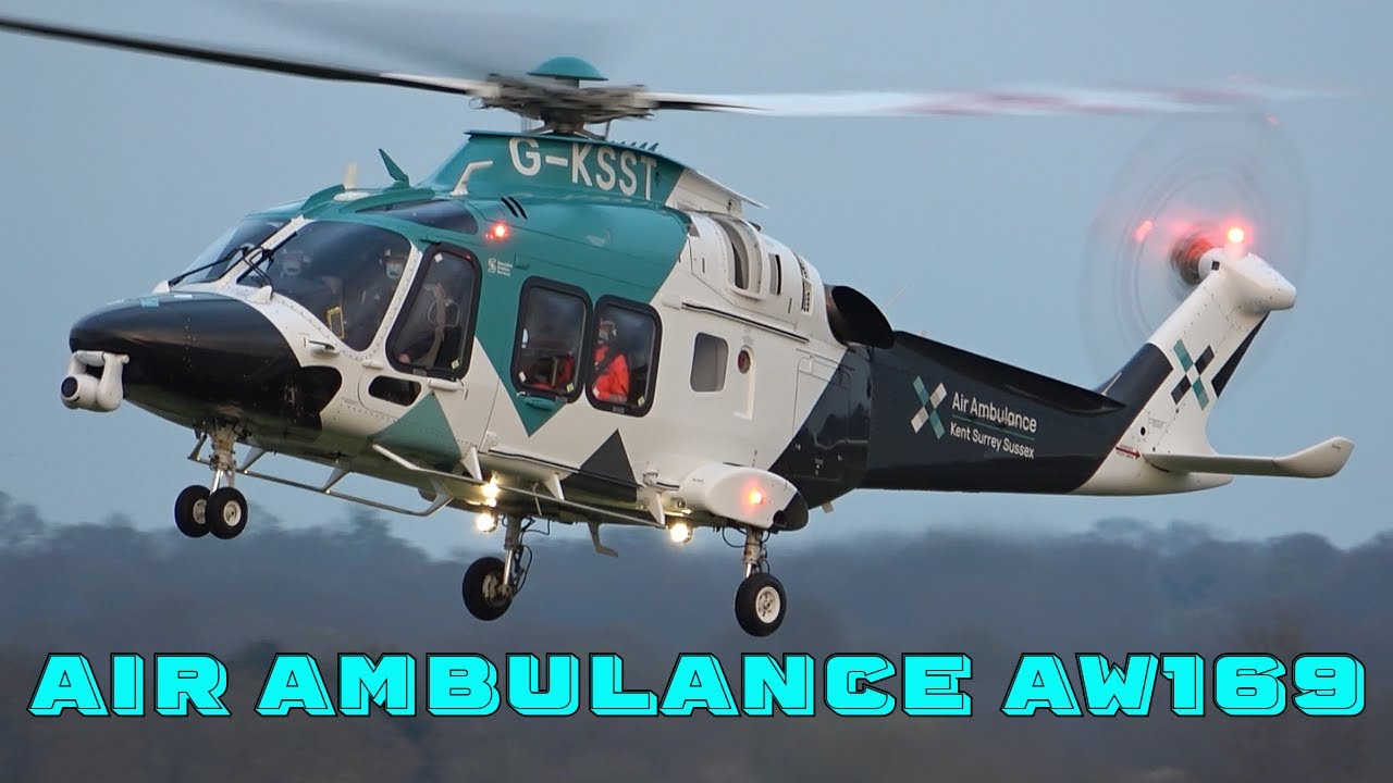 AW169 Air Ambulance Kent Surrey Sussex sunset landing G-KSST