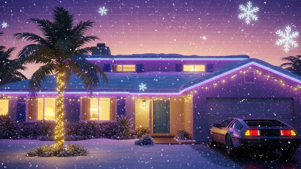 Christmas Synthwave 🎄 Cozy Porch & Gentle Snowfall for Holiday Vibes