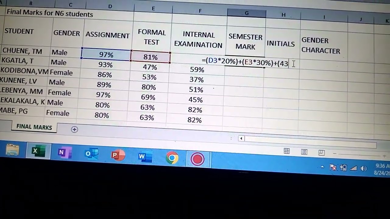 CALCULATE SEMESTER MARK-CPN6