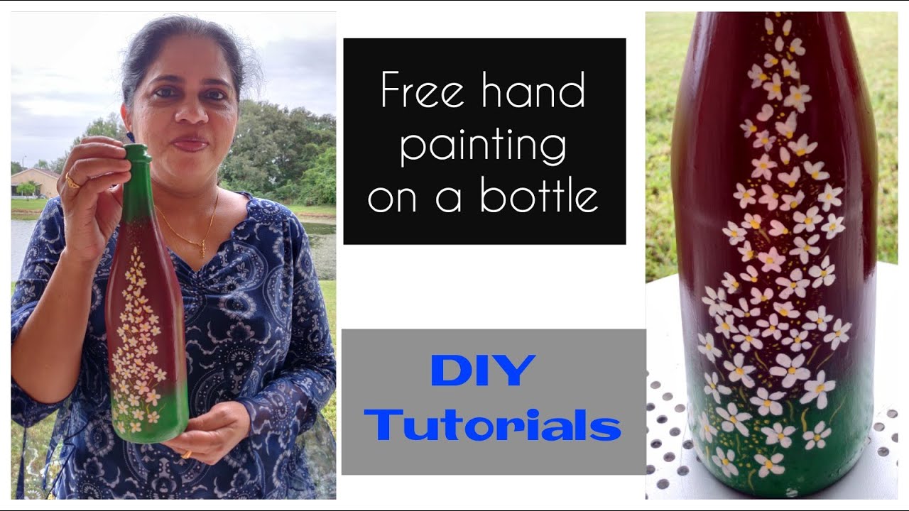Freehand painting on a Bottle, DIY Ideas from recycling, beginners special bottle art, Home decor