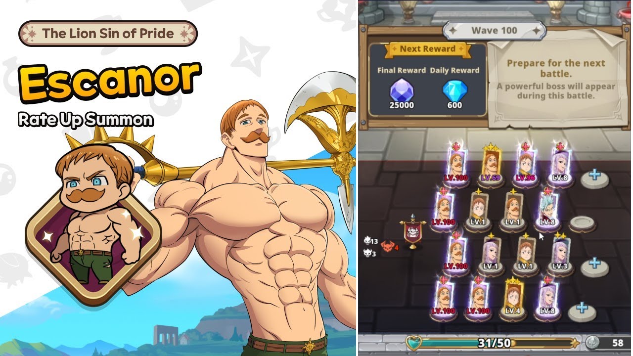 7DS Idle Adventure Escanor Base Defense 1~100 Full Run