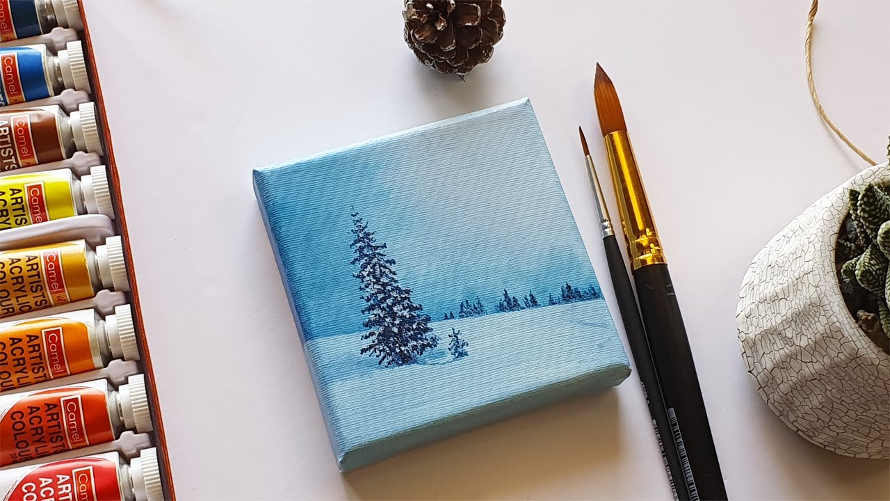 How to Paint Snowy Winter Landscape | Easy Acrylic Painting for Beginners | Winter Painting Tutorial