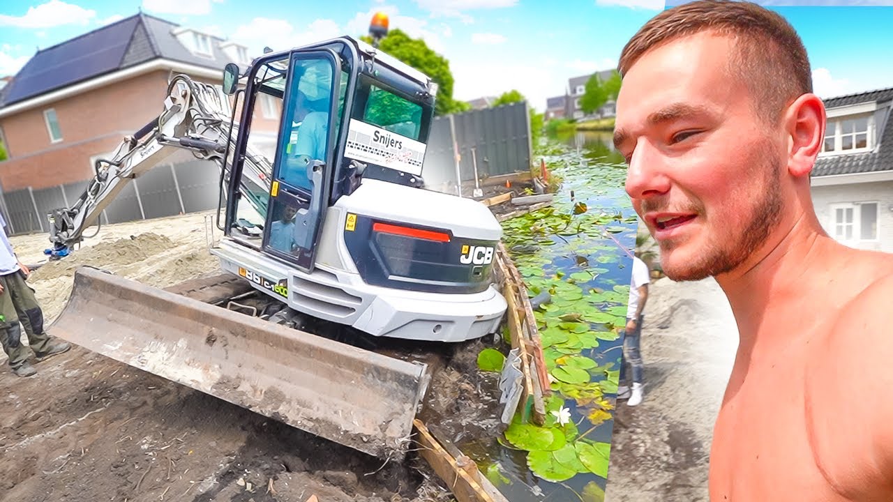 ONGELUK TIJDENS DE TUIN VERBOUWING! DE KRAAN GAAT DE SLOOT IN!