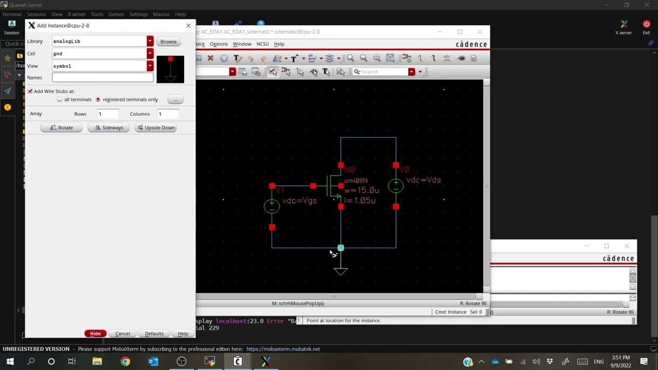 Cadence Schematic View and I-V Curves - ECE x321 EDA Tutorial 1