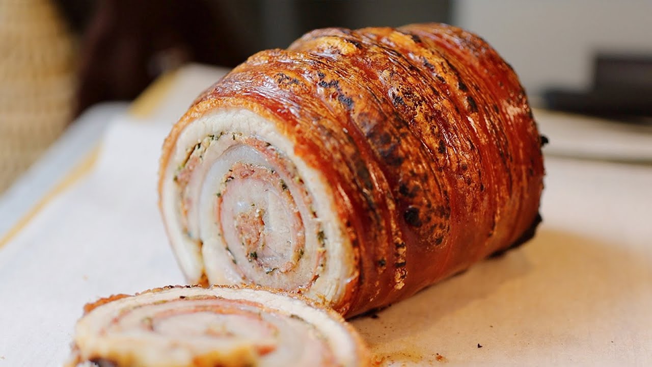 真的好香！意大利人做烤肉都捲成這樣了呀？| 脆皮烤五花肉捲 | Porchetta | 意大利美食 | 元气八眉菌