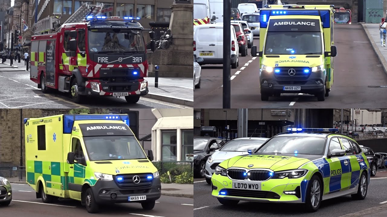 NEW Fire Engines, Ambulances & Police Cars responding in Newcastle-upon-Tyne with lights & sirens