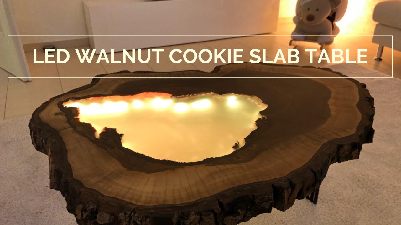 LED-lit cookie slab coffee table - Walnut - #shapermade