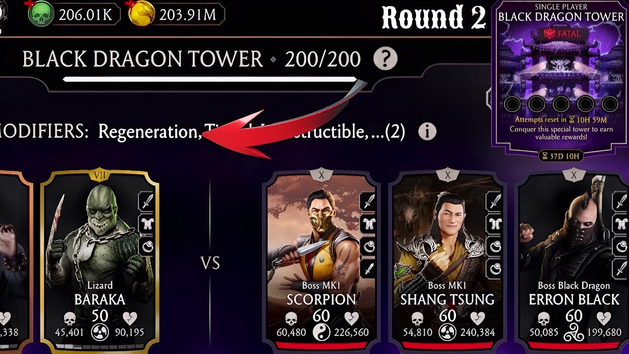 Black Dragon Tower Fatal 200 & 180 Rewards MK Mobile | Talent Tree | Multiple Team Testing