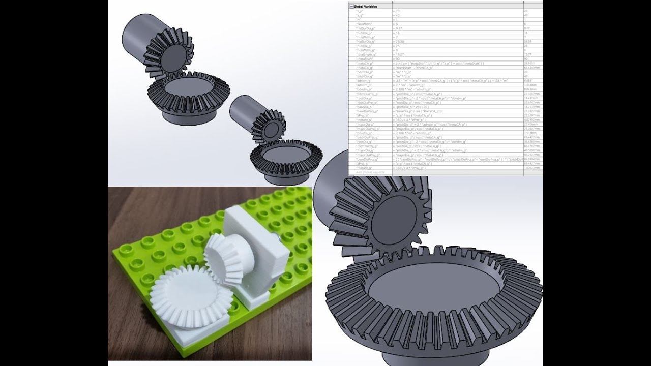 Bevel Gear Template in Solidworks using Equations Tool that generates multiple bevel gear pairs