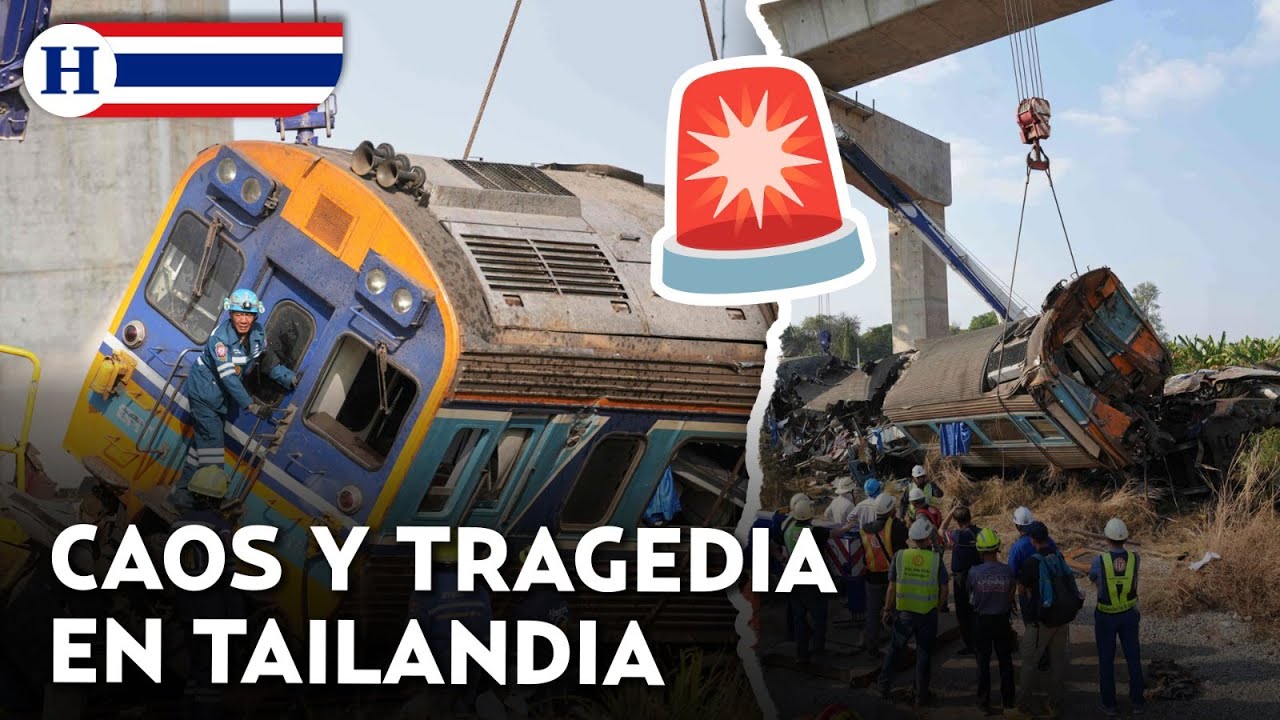 ¡Momento de horror en Tailandia! Así quedó el tren aplastado por una grúa que dejó 25 muertos