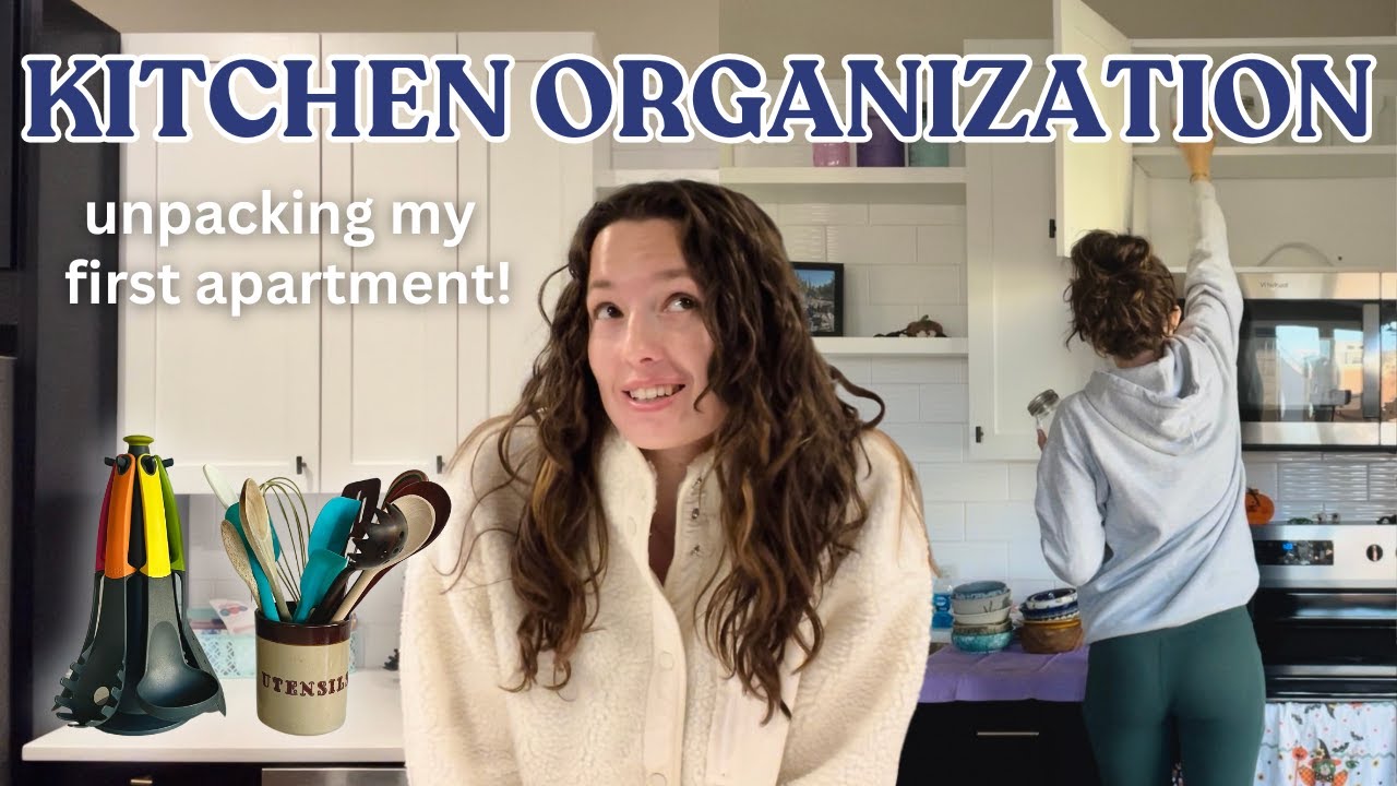 organizing my kitchen in my first apartment (a moving series vlog)