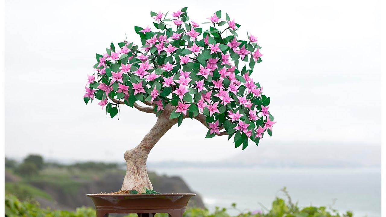 Bougainvillea Bonsai paper tutorial  折り紙 ブーゲンビリア盆栽 origami