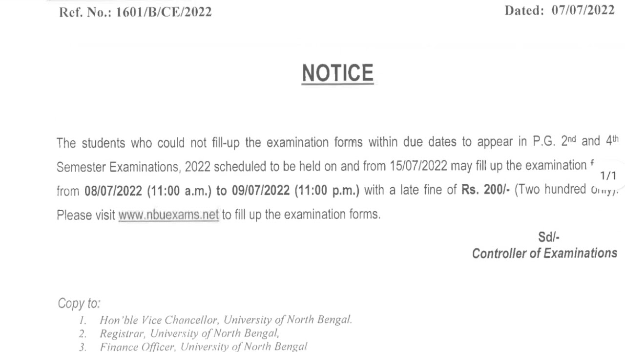 NBU - PG Examination From fillup New date 2022 || University of North Bengal
