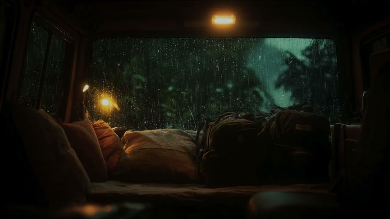 Sleeping in the Car During a Thunderstorm 🚗⛈️ Relaxing Rain & Lightning ASMR