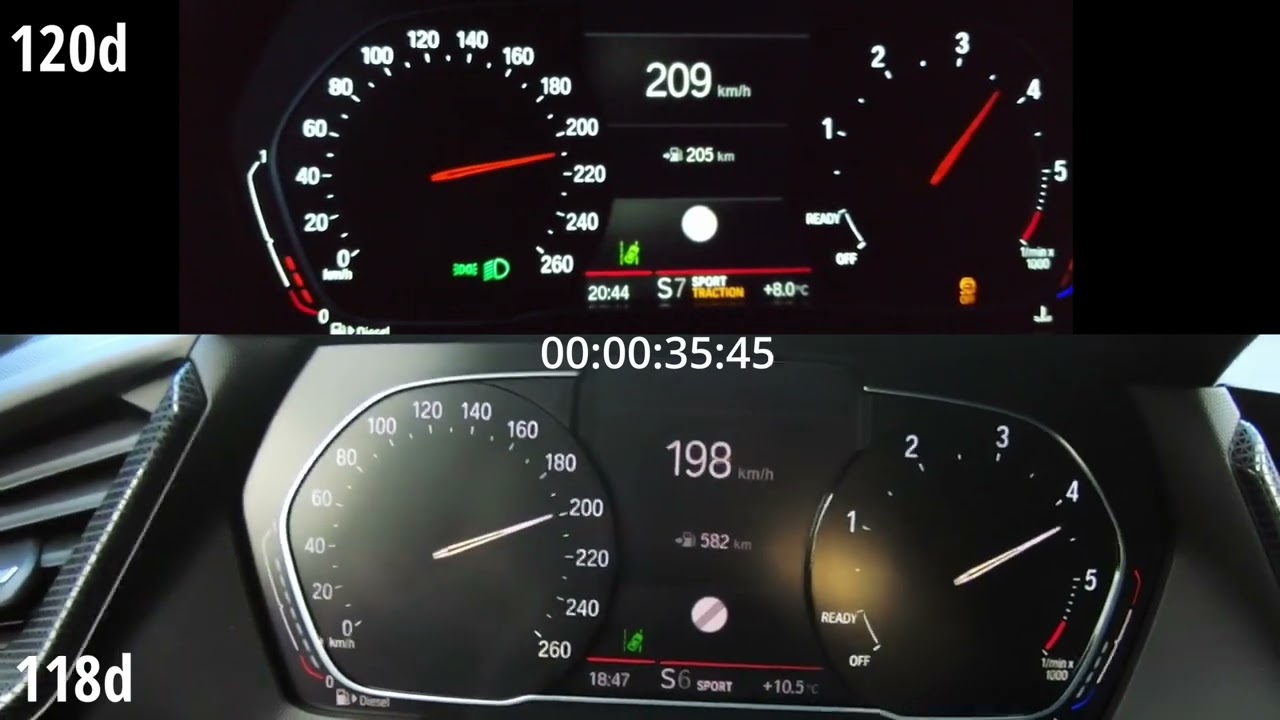 BMW 120d vs. 118d (F40) | Acceleration Battle to 230 kph